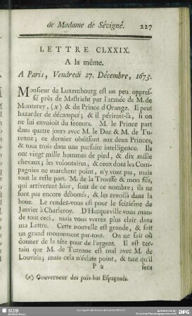 Lettre CLXXIX. A la même. A Paris, Vendredi 27. Décembre, 1673