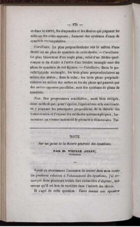 Note sur un point de la théorie gémérale des équations.