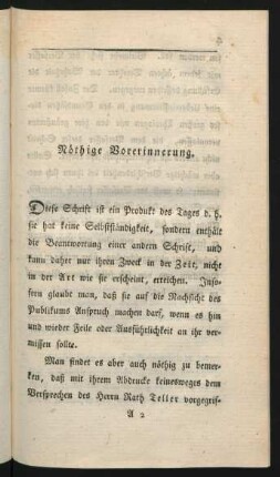 Nöthige Vorerinnerung