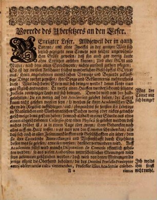 Von Bedeutung der Cometen