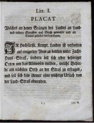 Litt. I. Placat