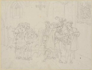 Zu Shakespeares "Hamlet", Blatt 7, 3. Akt, 2. Szene: Hamlet mit Güldenstern und Höflingen