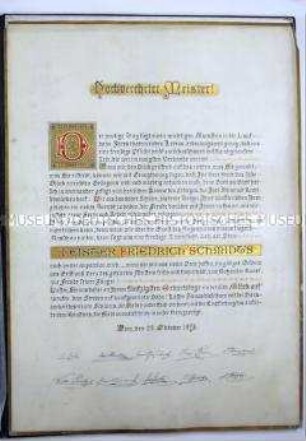 Glückwünschadresse der Schüler des Architekten Friedrich Schmidt anlässlich des 50. Geburtstags ihres Meisters, in Mappe