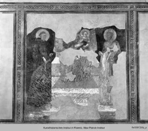 Thronende Madonna mit Kind und dem Heiligen Leonhard und einem Heiligen Bischof