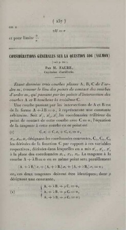 Considérations générals sur la question 406 (Salomon).