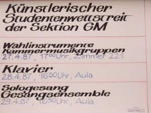 "Künstlerischer Studentenwettstreit der Sektion Germanistik/ Musikerziehung vom 27.04. bis 29.04 1987"