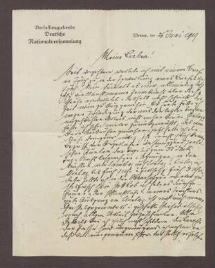 Schreiben von Constantin Fehrenbach, Weimar, an Elisabeth Rosset, Resignierte Stimmung und Bericht über einen Vortrag von Gustav Noske bzgl. der Bestimmungen von Versailles und ihre Umsetzung