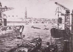 Hamburger Hafen : Hamburg Hafen, Gemälde v. R. Döring