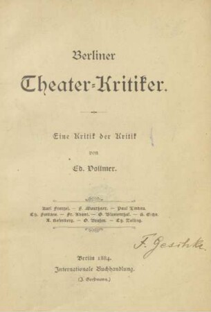 Berliner Theater-Kritiker : eine Kritik der Kritik