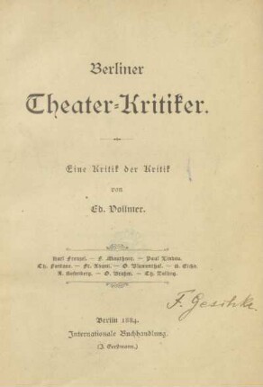 Berliner Theater-Kritiker : eine Kritik der Kritik