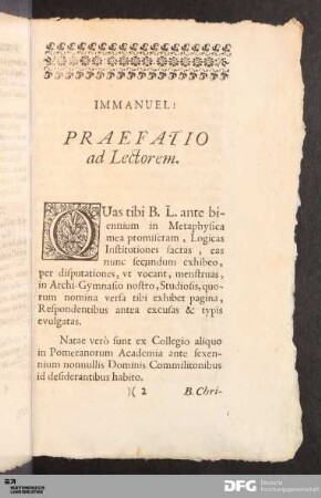 Praefatio ad Lectorem.