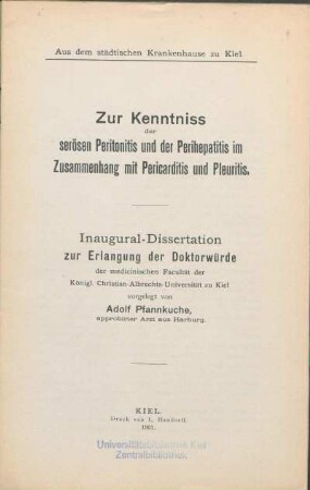 Zur Kenntniss der serösen Peritonitis und der Perithepatitis im Zusammenhang mit Pericarditis und Pleuritis