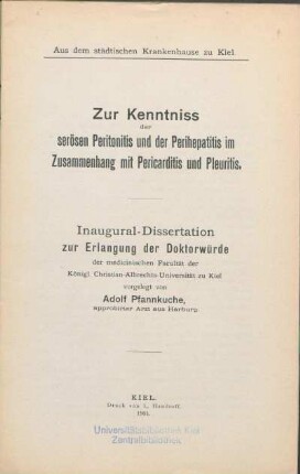 Zur Kenntniss der serösen Peritonitis und der Perithepatitis im Zusammenhang mit Pericarditis und Pleuritis