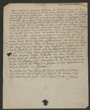 Brief von Wilhelm Grimm und Jacob Grimm an Friedrich Carl von Savigny