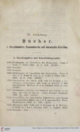 A. Encyklopädien, Sammelwerke und vermischte Schriften (Nr. 1696 - 2165)
