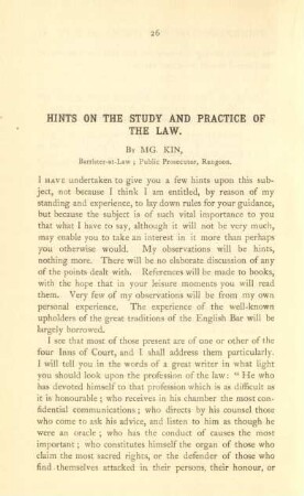 Hints on the study and practice of the law