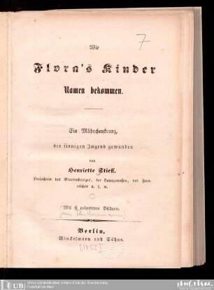 Wie Flora's Kinder Namen bekommen : ein Mährchenkranz, der sinnigen Jugend gewunden