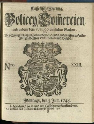 Nro. XXIII, Montags, den 3. Jun. 1748