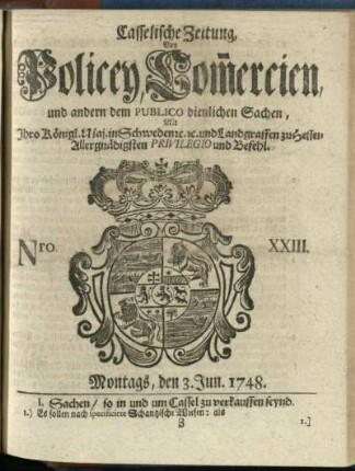 Nro. XXIII, Montags, den 3. Jun. 1748