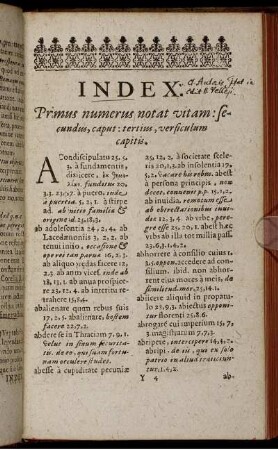 Index. Primus numerus notat vitam: secundus, caput, tertius, versiculum capitis
