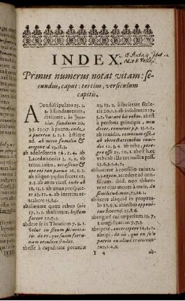 Index. Primus numerus notat vitam: secundus, caput, tertius, versiculum capitis