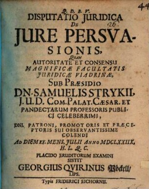 Disputatio Juridica De Jure Persvasionis