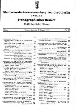 Nr. 53, 3. August 1950, Ordentliche Sitzung