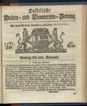 44. Stueck, Montag den 2ten Novembr. 1767