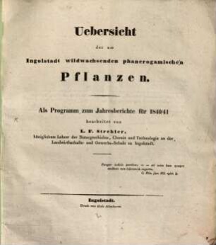 Übersicht der um Ingolstadt wildwachsenden phanerogamischen Pflanzen