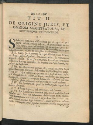 Tit. II. De Origine Iuris, Et Omnium Magistratuum, Et Successione Prudentium
