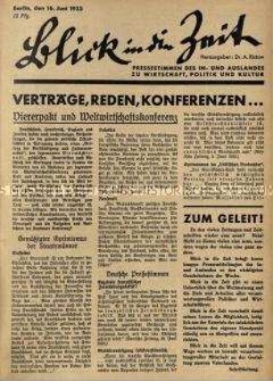 Regimekritische sozialdemokratische Wochenzeitschrift "Blick in die Zeit" Jg. 1, 1933, Nr. 0, 3-5, 7-29