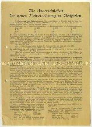 Flugblatt gegen die Notverordnung vom 5. Juni 1931 mit Darstellung der Auswirkungen anhand ausgewählter Personen