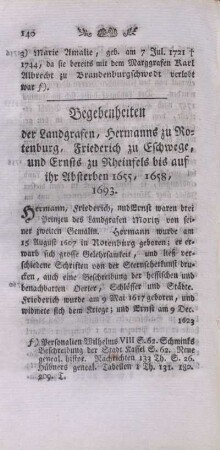 Begebenheiten der Landgrafen, Hermanns zu Rotenburg, Friederich zu Eschwege, und Ernsts zu Rheinfels bis auf ihr Absterben 1655, 1658, 1693.