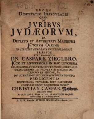 Disputatio inauguralis de iuribus Iudaeorum