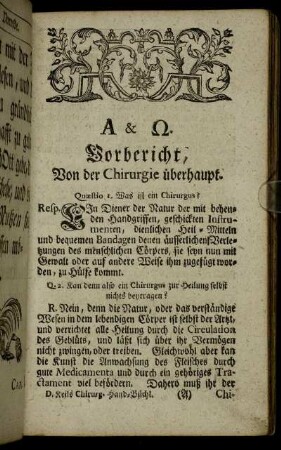 Vorbericht, Von der Chirurgie überhaupt.