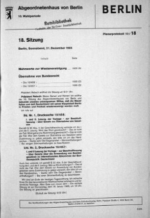 Nr. 18, 21. Dezember 1985