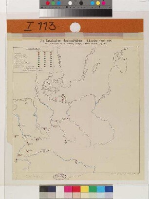 Karte von den Standorten deutscher Hochschulen 1. Epoche 1348 - 1506