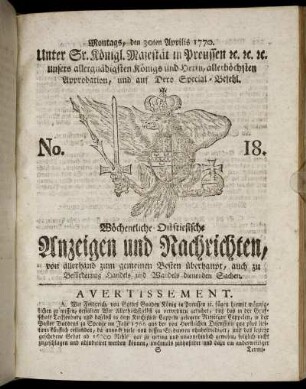 No. 18. Montags, den 30ten Aprilis 1770.