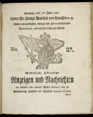 No. 27. Montags, den 1ten Julii 1782