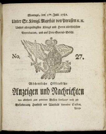 No. 27. Montags, den 1ten Julii 1782