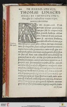 Thomae Linacri: Angli de emendata strvctura, siue de Constructione nominis et pro, nominis, Liber tertius