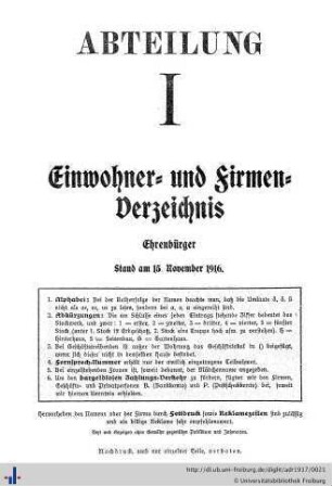 Abteilung I. Einwohner- und Firmenverzeichnis.