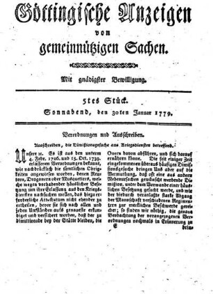 5tes Stück. Sonnabend, den 30ten Januar 1779.