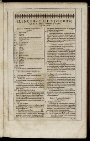 Elenchus Colloquiorum, Quæ Hisce Tomis Continentur.