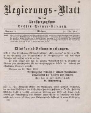 42. Ministerial-Bekanntmachung, die Konzessionierung der Versicherungs-Aktien-Gesellschaft "Rhenania"zu Cöln zum Geschäftsbetrieb im Großherzogthum betreffend
