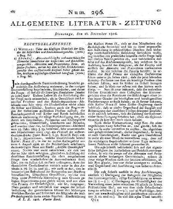 [Sammelrezension zweier Schriften über zukünftige Unterhaltszahlungen nach Aufhebung verschiedener Staatsämter] Rezensiert werden: 1. Ueber den künftigen Unterhalt der Glieder des kaiserlichen und Reichskammergerichts. Wetzlar [1806] 2. Allerunterthänigstes und unterthänigstes Memorial sämmtlicher der kaiserlichen und Reichskammergerichts-Advocaten und Procuratoren ihren, als solcher Personen, welche bey dem kaiserl. Reichskammergerichte ihre constitutionelle Existenz bisher gehabt haben, künftigen anständigen Unterhalt betreffend. Wetzlar [1806]