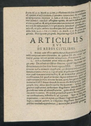 Articulus XVI. De Rebus Civilibus.