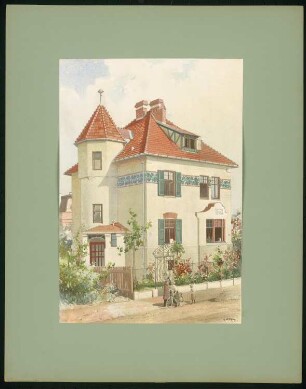 Villa in Wien: Ansicht (aus: Moderne Villen in Meisteraquarellen, hrsg. von Gebr. R. Völkel, 1903-04)