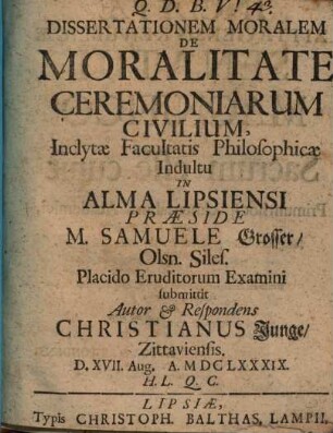 Diss. mor. de moralitate ceremoniarum civilium