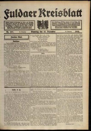 Zweite Ausgabe vom Samstag, den 28. Dezember 1912.